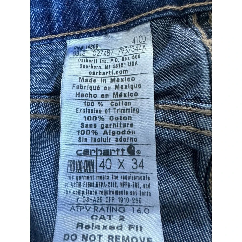 Carhartt cat 2 relaxed fit‎ flame resistant Blue Jeans Men size 40 x 34